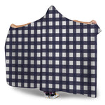 Navy And White Check Pattern Print Hooded Blanket