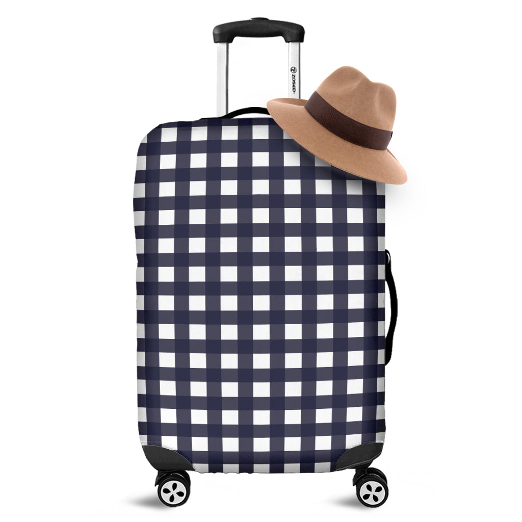 Navy And White Check Pattern Print Luggage Cover