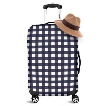 Navy And White Check Pattern Print Luggage Cover
