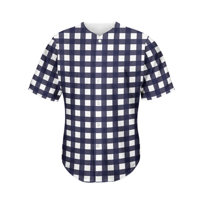 Navy And White Check Pattern Print Men's Baseball Jersey
