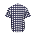 Navy And White Check Pattern Print Men's Baseball Jersey