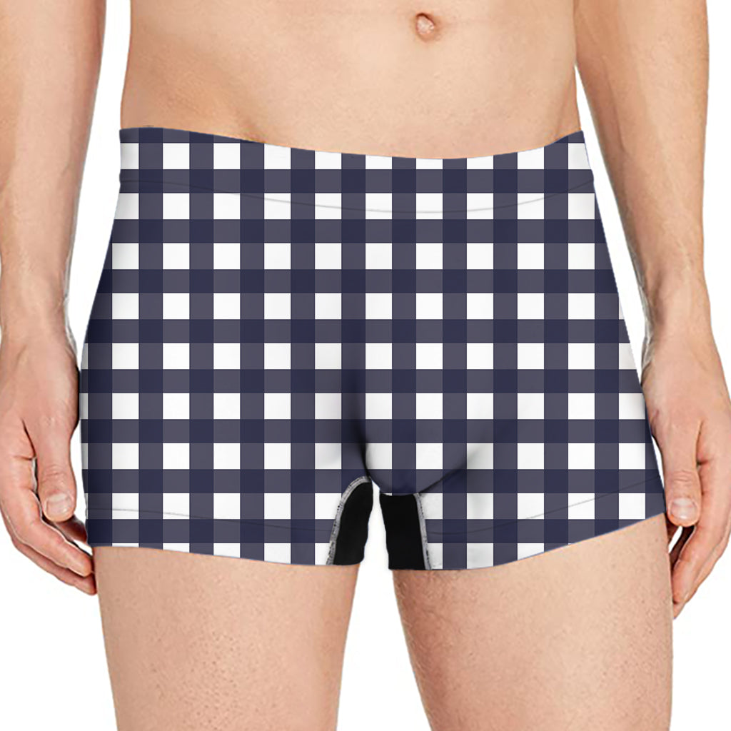 Navy And White Check Pattern Print Men's Boxer Briefs