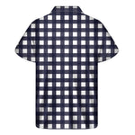 Navy And White Check Pattern Print Men's Short Sleeve Shirt