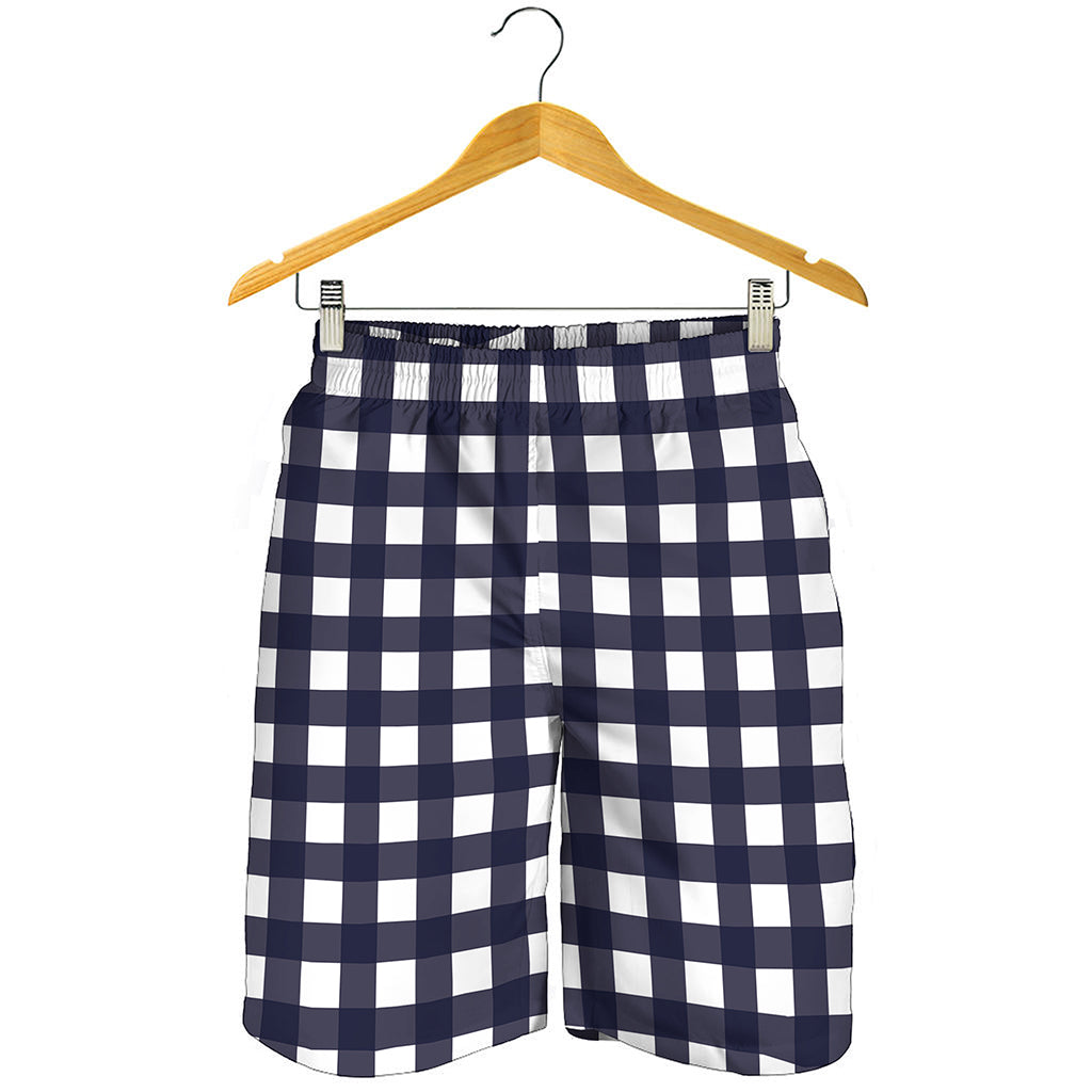 Navy And White Check Pattern Print Men's Shorts