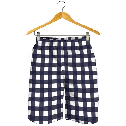 Navy And White Check Pattern Print Men's Shorts