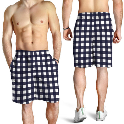 Navy And White Check Pattern Print Men's Shorts