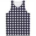 Navy And White Check Pattern Print Men's Tank Top