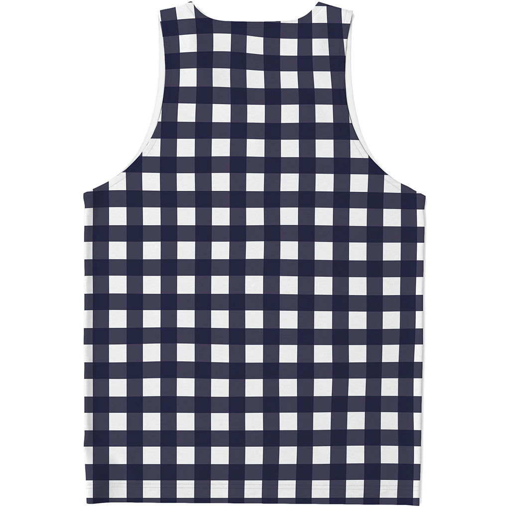 Navy And White Check Pattern Print Men's Tank Top