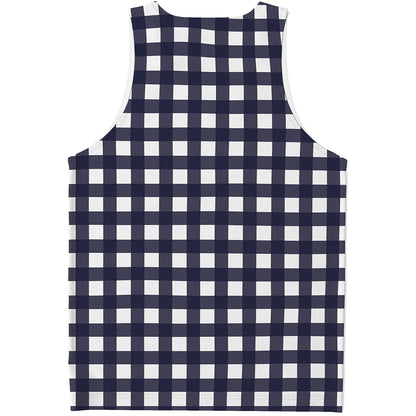 Navy And White Check Pattern Print Men's Tank Top
