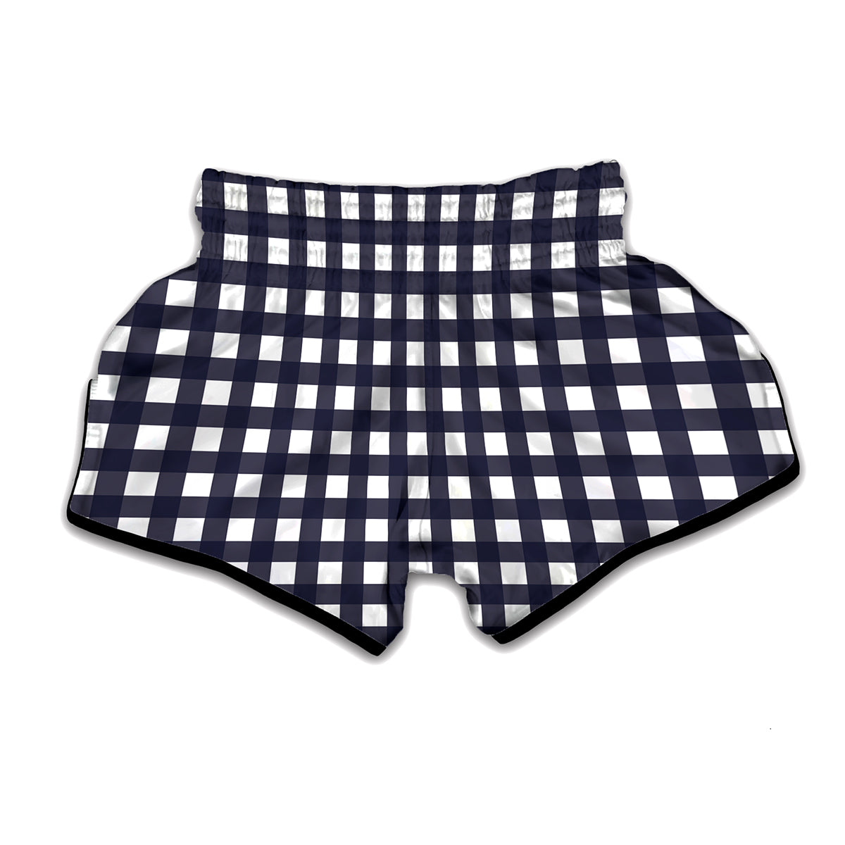 Navy And White Check Pattern Print Muay Thai Boxing Shorts