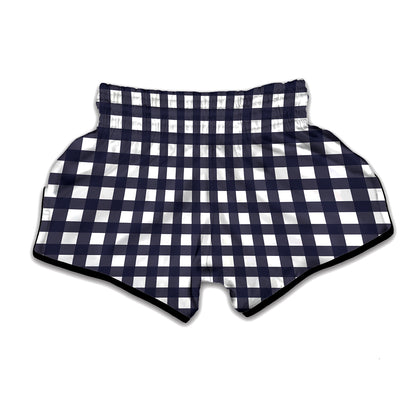 Navy And White Check Pattern Print Muay Thai Boxing Shorts