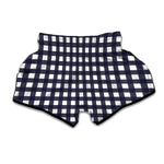 Navy And White Check Pattern Print Muay Thai Boxing Shorts