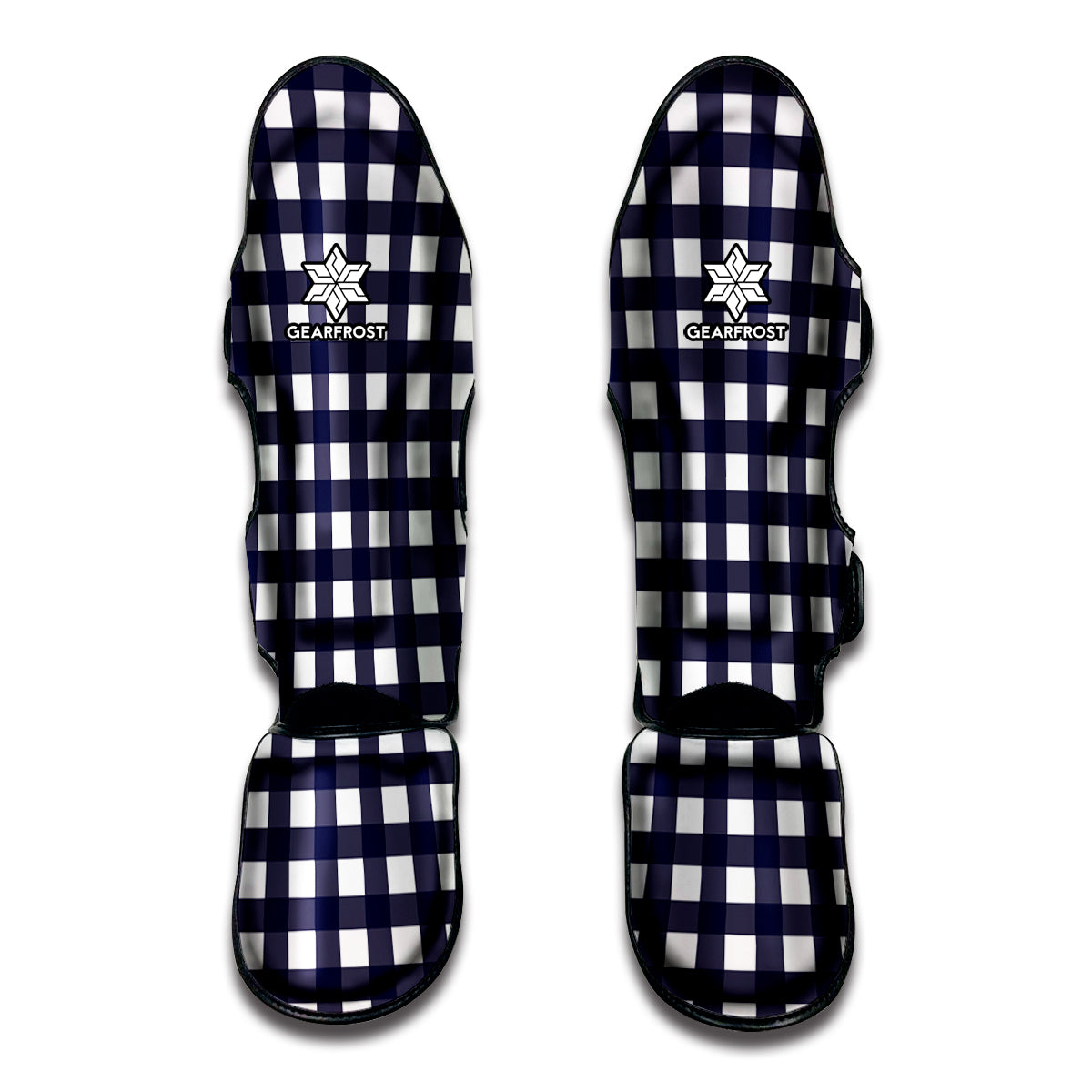 Navy And White Check Pattern Print Muay Thai Shin Guard
