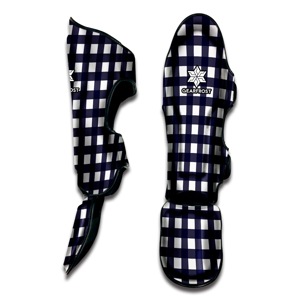 Navy And White Check Pattern Print Muay Thai Shin Guard
