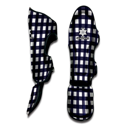 Navy And White Check Pattern Print Muay Thai Shin Guard