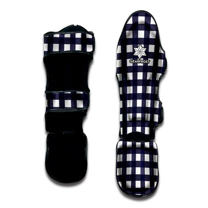 Navy And White Check Pattern Print Muay Thai Shin Guard
