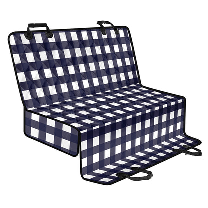 Navy And White Check Pattern Print Pet Car Back Seat Cover