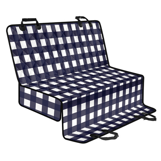 Navy And White Check Pattern Print Pet Car Back Seat Cover