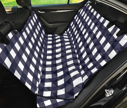 Navy And White Check Pattern Print Pet Car Back Seat Cover