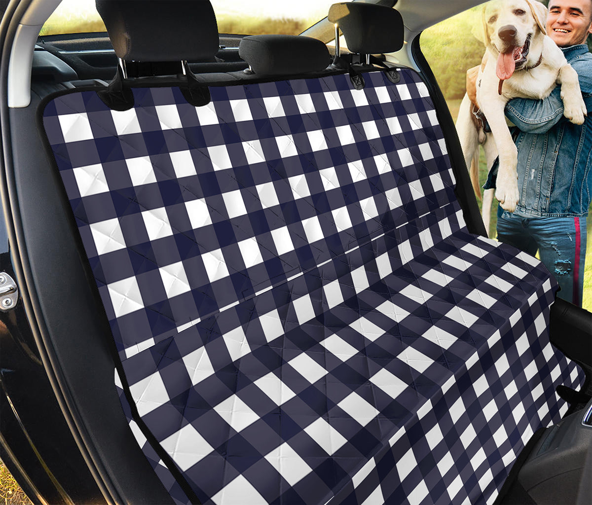 Navy And White Check Pattern Print Pet Car Back Seat Cover