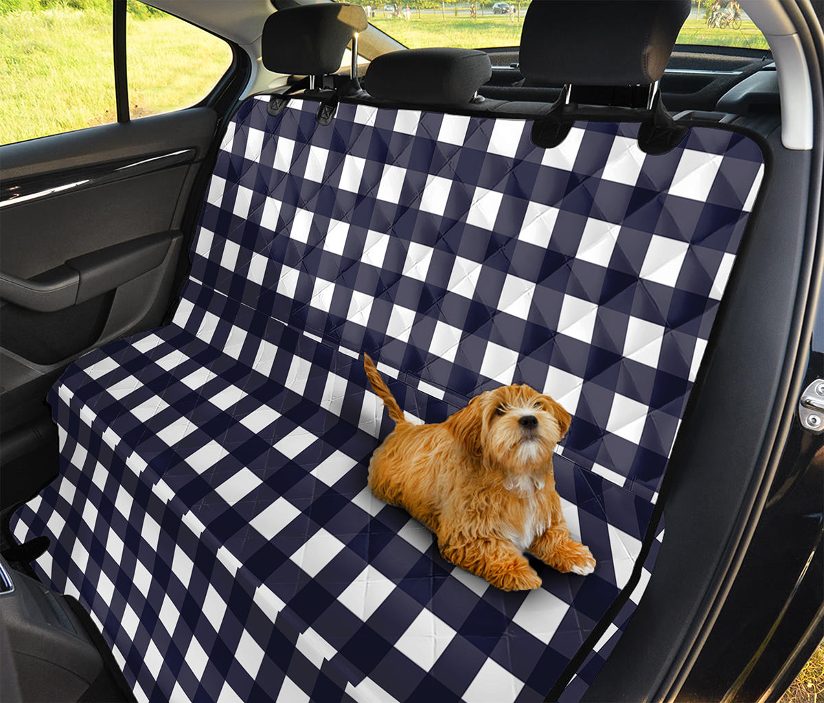 Navy And White Check Pattern Print Pet Car Back Seat Cover