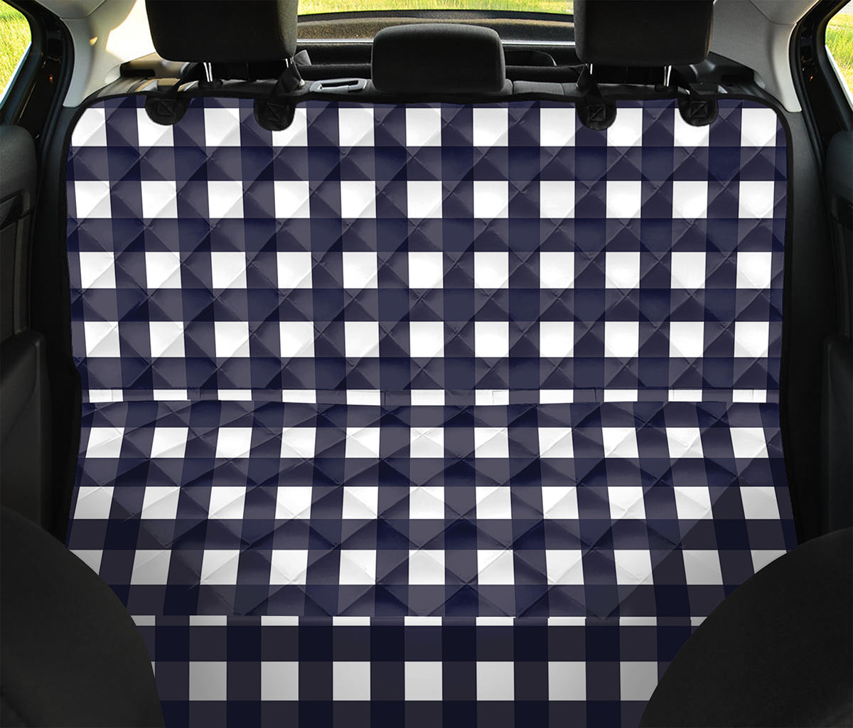 Navy And White Check Pattern Print Pet Car Back Seat Cover