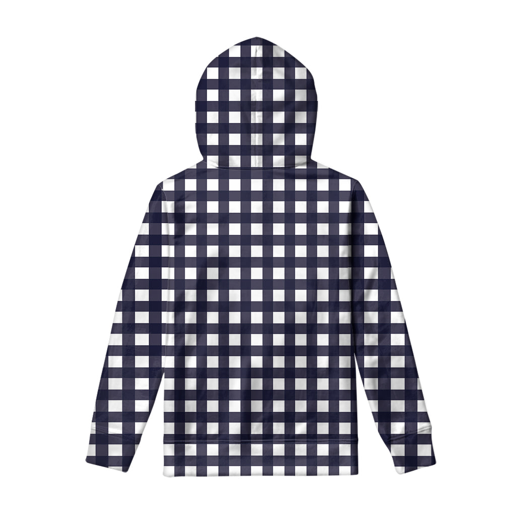 Navy And White Check Pattern Print Pullover Hoodie
