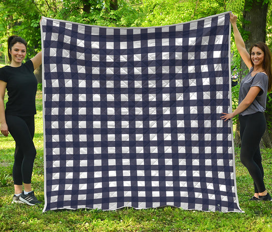 Navy And White Check Pattern Print Quilt