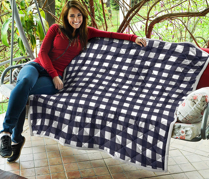Navy And White Check Pattern Print Quilt
