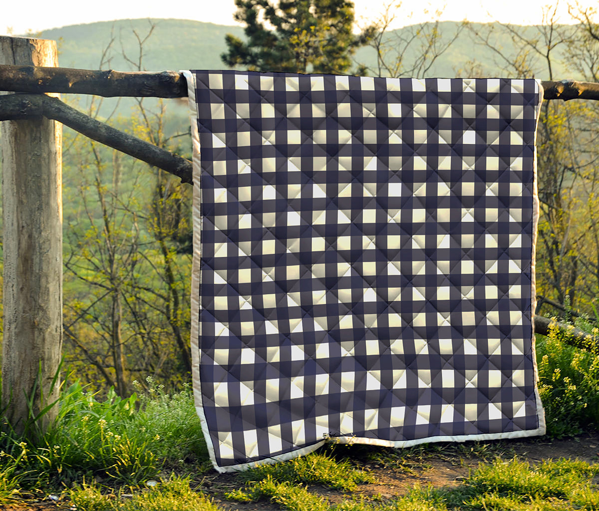 Navy And White Check Pattern Print Quilt