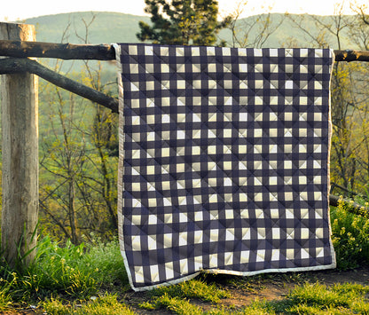Navy And White Check Pattern Print Quilt