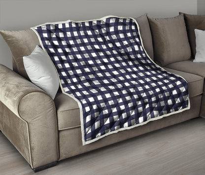 Navy And White Check Pattern Print Quilt