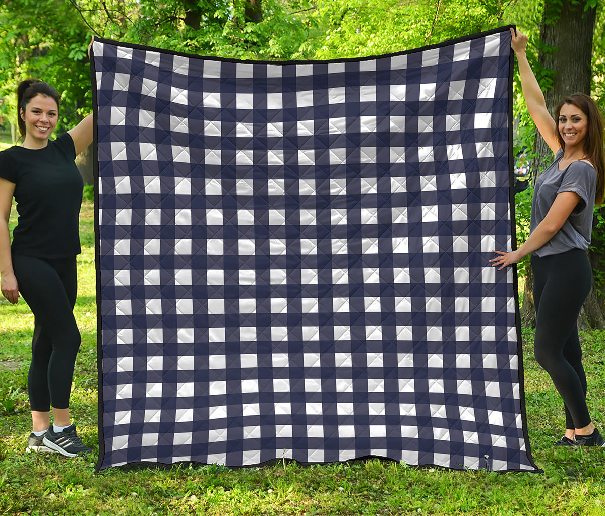 Navy And White Check Pattern Print Quilt