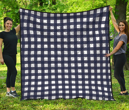 Navy And White Check Pattern Print Quilt