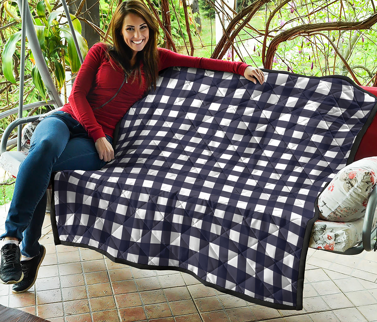 Navy And White Check Pattern Print Quilt