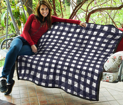 Navy And White Check Pattern Print Quilt