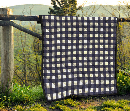 Navy And White Check Pattern Print Quilt
