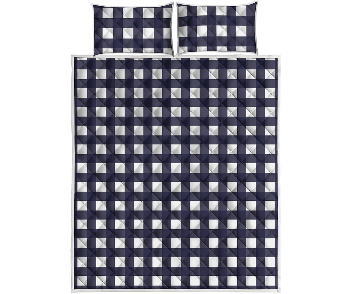 Navy And White Check Pattern Print Quilt Bed Set