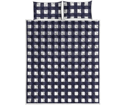 Navy And White Check Pattern Print Quilt Bed Set