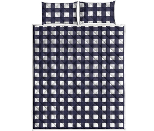 Navy And White Check Pattern Print Quilt Bed Set