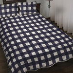 Navy And White Check Pattern Print Quilt Bed Set