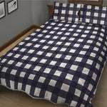 Navy And White Check Pattern Print Quilt Bed Set