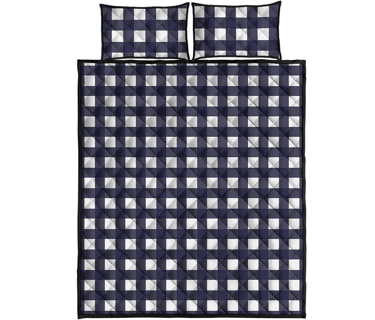 Navy And White Check Pattern Print Quilt Bed Set
