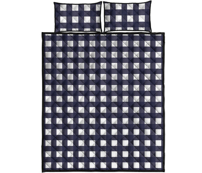 Navy And White Check Pattern Print Quilt Bed Set