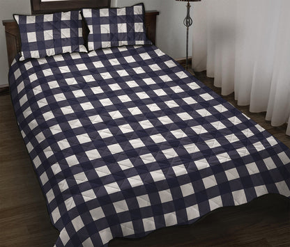 Navy And White Check Pattern Print Quilt Bed Set