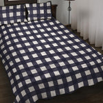 Navy And White Check Pattern Print Quilt Bed Set