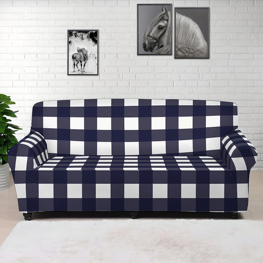 Navy And White Check Pattern Print Sofa Cover