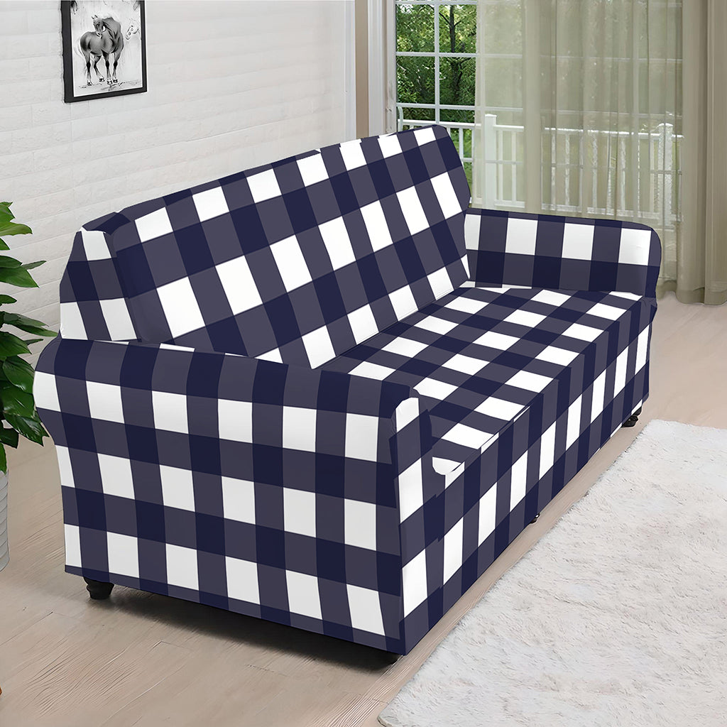 Navy And White Check Pattern Print Sofa Cover