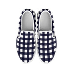 Navy And White Check Pattern Print White Slip On Shoes