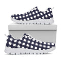 Navy And White Check Pattern Print White Running Shoes